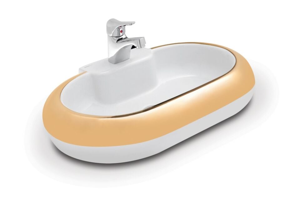 Güral Vit Marka Mobilya Üstü Altın Şerit Lavabo